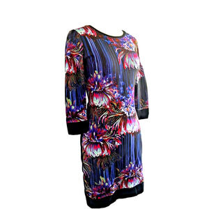 ROBERTO CAVALLI Womens 3/4 Sleeve Flower Print Dress Sheath Bodycon sz 40/8